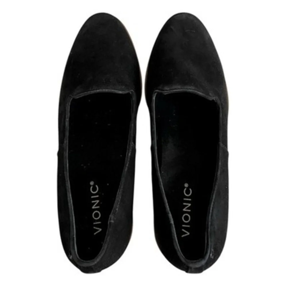 Vionic Willa Wedge Black Suede Platform Loafer Slip On Womens Sz 9.5 NWOB